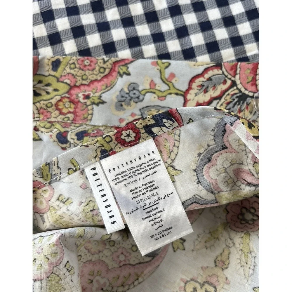 Set Of 2 Pottery Barn Florentine Paisley Shams Standard Reversible Gingham